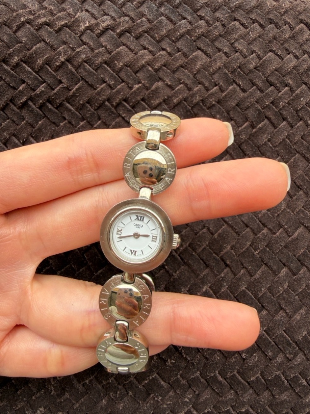 Silver-Tone Round Link Women's Bracelet Watch